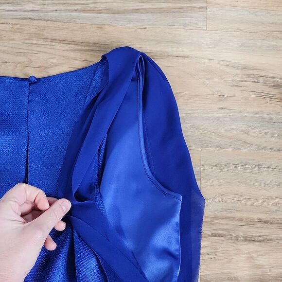 🐞Jessica Simpson Royal Blue Flutter Sleeve Peplum Waist Dress Size 6 - Picture 6 of 12